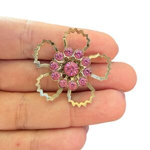 Vintage Jewelry Pink Rhinestone Flower Brooch Flower Pin